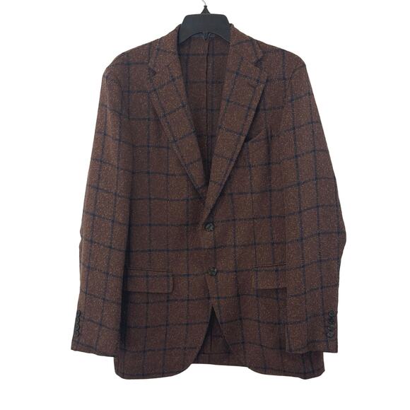 Caruso Aida Unstructured Blazer 50 40 US Brown Navy Check Linen Blend Tweed